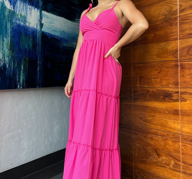 VESTIDO LARGO CON COPA CRUZADA